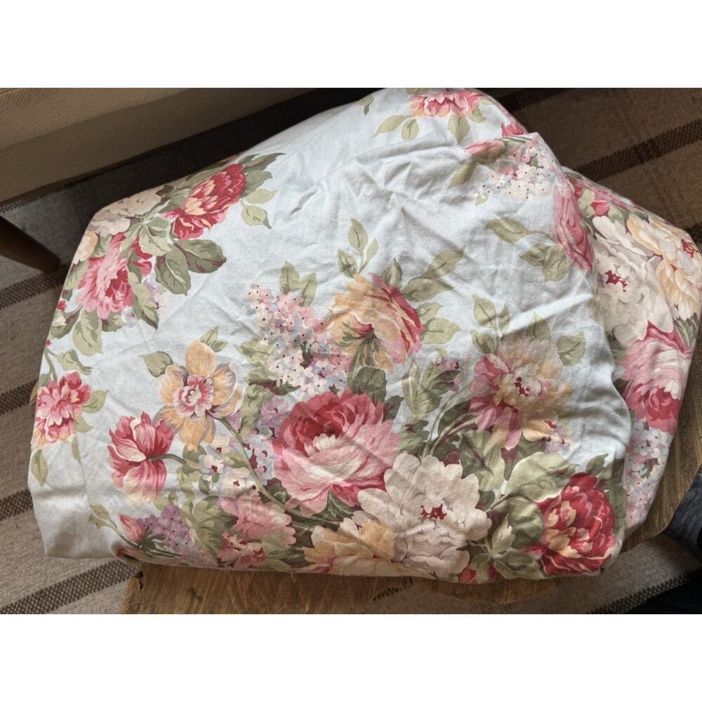 Ralph Lauren Stone Harbor Aqua Blue Floral Fitted Queen Sheet Rare Cotton Sateen